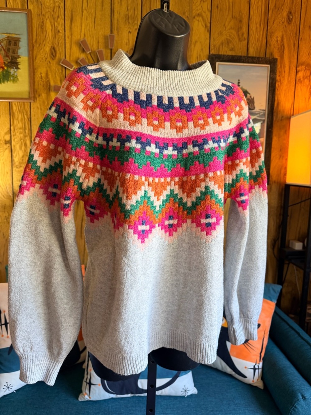 Maurice’s Fair Isle Crewneck Sweater - Light Gray with Multicolor Pattern